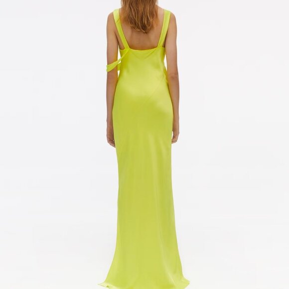 The Helmut Lang Long Double Satin Sash Dress - Neon Yellow size 6 - Picture 2 of 11